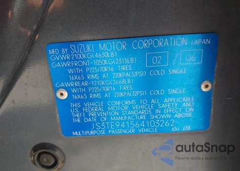 2006 Suzuki Grand Vitara z USA, uszkodzony, nr VIN JS3TE941564103262